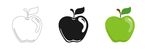 Äpplen Klara Platt Design Kontur Svart Och Grönt Äpple Vit — Stockfoto