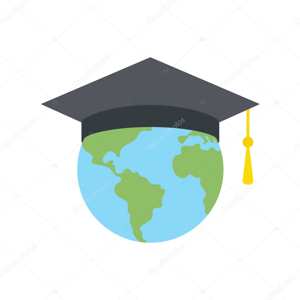 Graduate cap on the planet. International education concept.