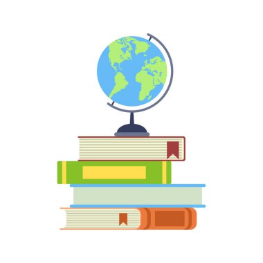 Bir kitap seti ve bir küre. Eğitim konsepti. Okula dönelim. Görüntü.