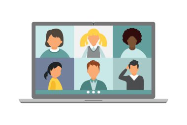 Online eğitim. Zoom okulu. Vektör illüstrasyonu.