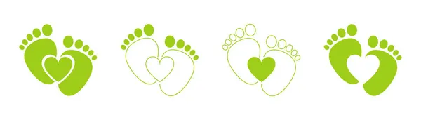 Grünes Symbol Fußabdrücke Schaltfläche Icon Design Vektor Illustration Set — Stockfoto