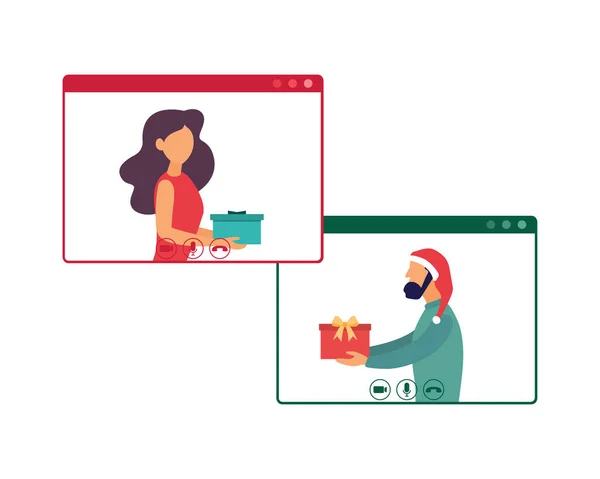 Julen Online Chat Hemvideokonferens Med Laptop Illustration — Stockfoto