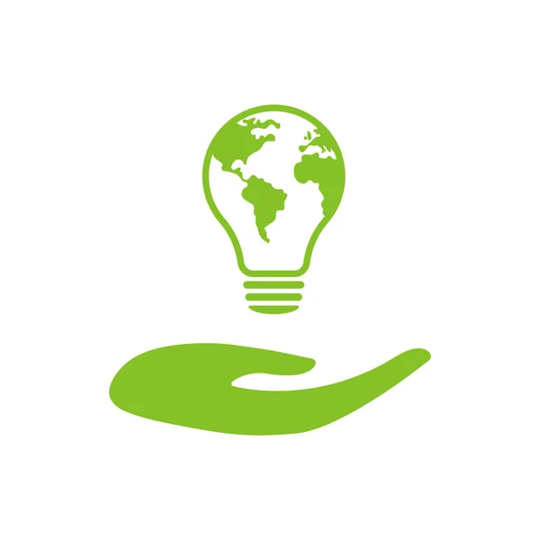 自然エネルギーのロゴとランプ環境光電球 エコワールド 省エネランプのシンボル イラスト — ストック写真
