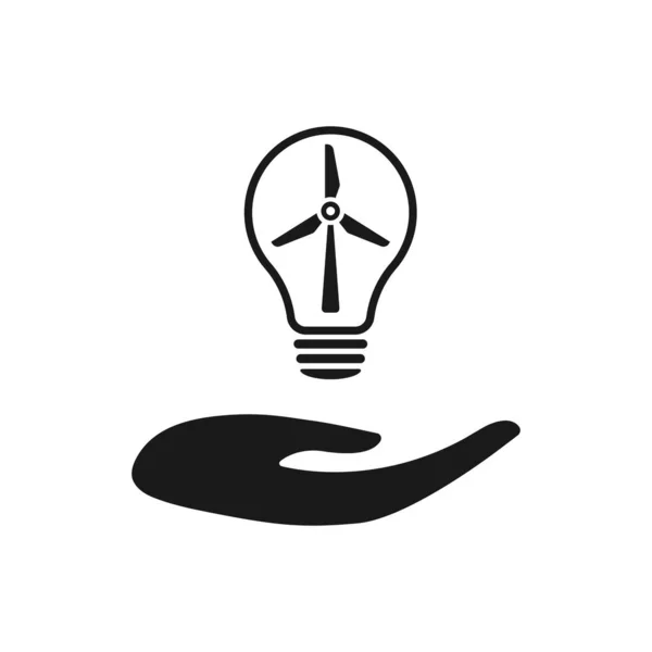 ランプは 風力発電所のロゴが付いた生態系の電球です エコワールド 風力発電所 省エネランプのシンボル イラスト — ストック写真