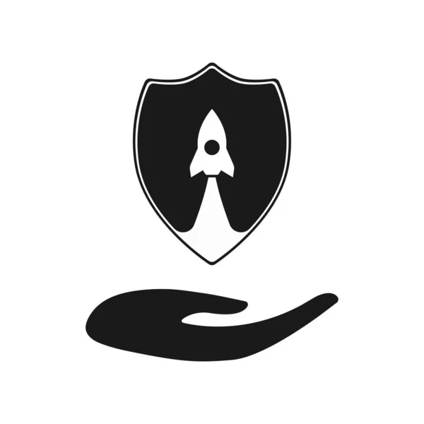 Ikona Tarczy Rakietowej Ochrona Tarczy Podczas Wystrzeliwania Rakiety Projektowanie Stron — Zdjęcie stockowe