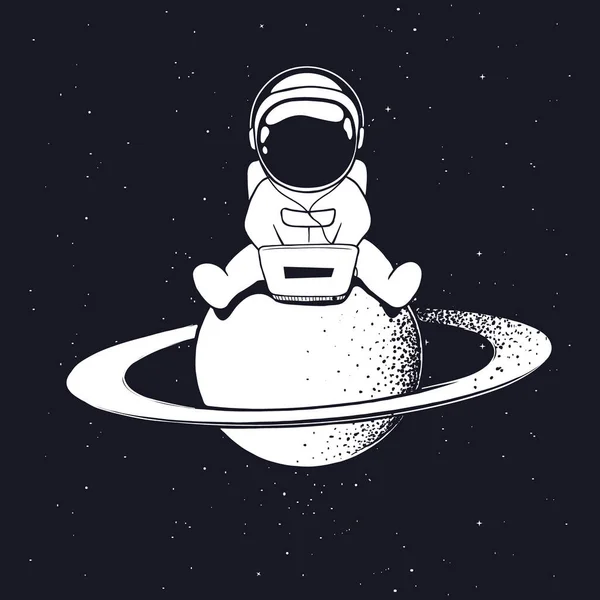 Mignon astronaute joue sur ordinateur — Image vectorielle