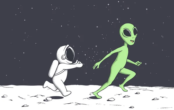 Astronaut plays with alien — Stock Vector