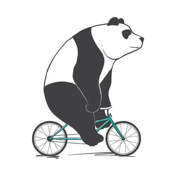 Paseos Panda Bicicleta Diseño Imprimible Ilustración Vectorial — Vector de stock