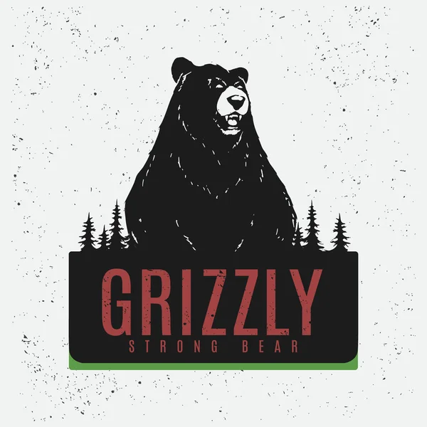 Grizzly Fuerte Oso Vector Etiqueta Printable Diseño Vector Ilustración — Vector de stock