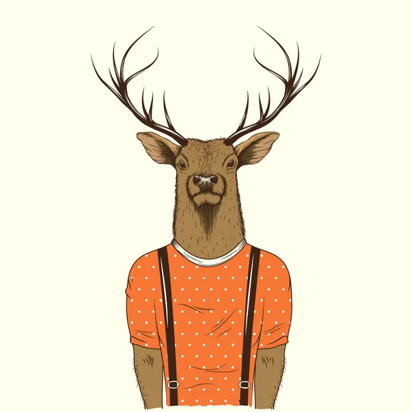 Moderno Ciervo Hipster Vestido Camiseta Ilustración Vectorial — Vector de stock