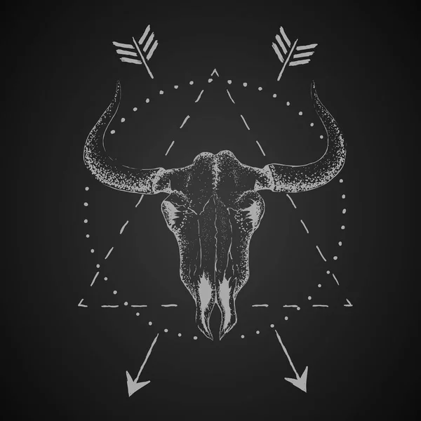 Skull Bull Horns Vector Vintage Label Retro Design Isolated Black — Image vectorielle