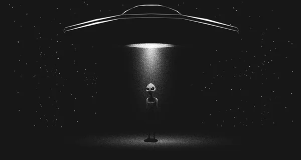 Landing Alien Flying Saucer Science Fiction — Stockvector