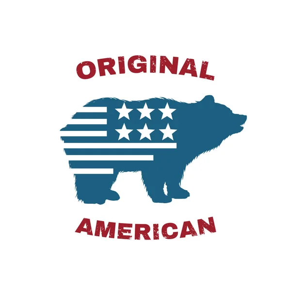 Logo Dell Orso Con Illustrazione Vettoriale Bandiera Usa Design Shirt — Vettoriale Stock