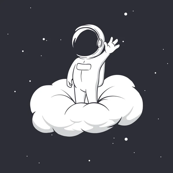 Astronaut Begrüßt Uns Auf Wolken Vektor Illustration — Stockvektor