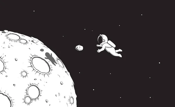 Astronaut Catching Mini Asteroid Spaceman Plays Space Vector Illustration — vektorikuva