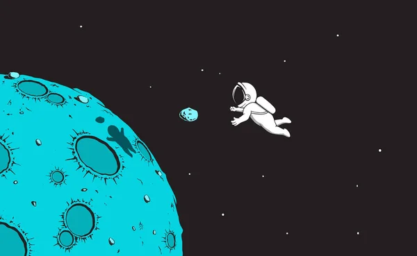 Astronaut Zero Gravity Catching Mini Asteroid Vector Illustration — Vettoriale Stock