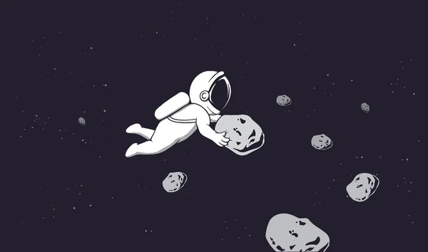 Uzay Boşluğunda Asteroitleri Yakalayan Sevimli Astronot Vektör Illüstrasyonu — Stok Vektör