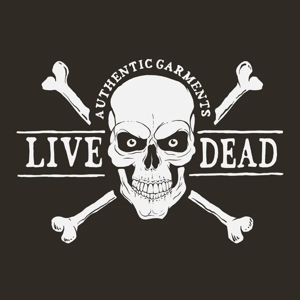 Teschio Con Ossa Morto Vivo Disegno Stampe Shirt Stile Disegnato — Vettoriale Stock