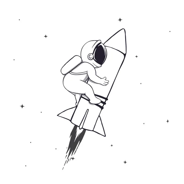 Cute Astronaut Flying Space Rocket — Vettoriale Stock