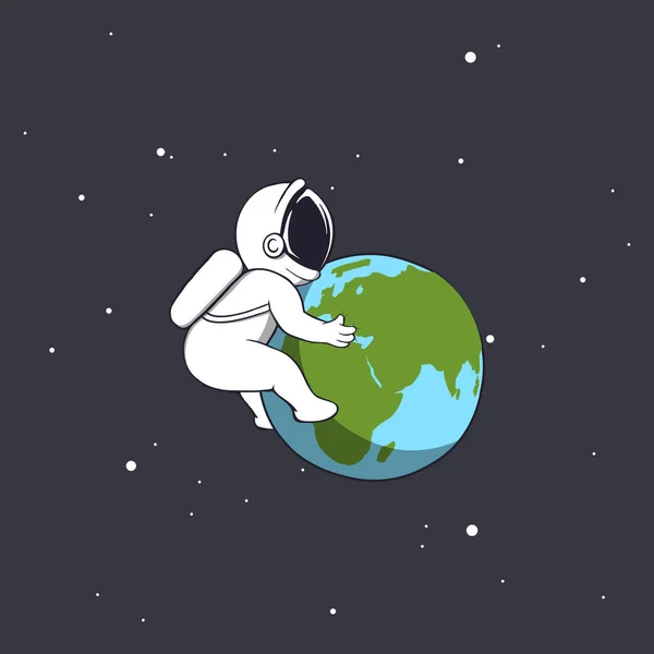 Cute Spaceman Holds Earth Vector Illustration — Stok Vektör