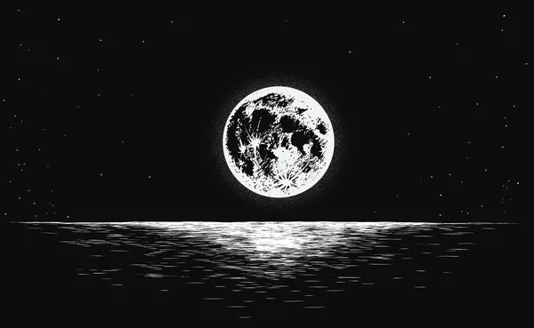 Vue Pleine Lune Sur Mer Illustration Vectorielle — Image vectorielle