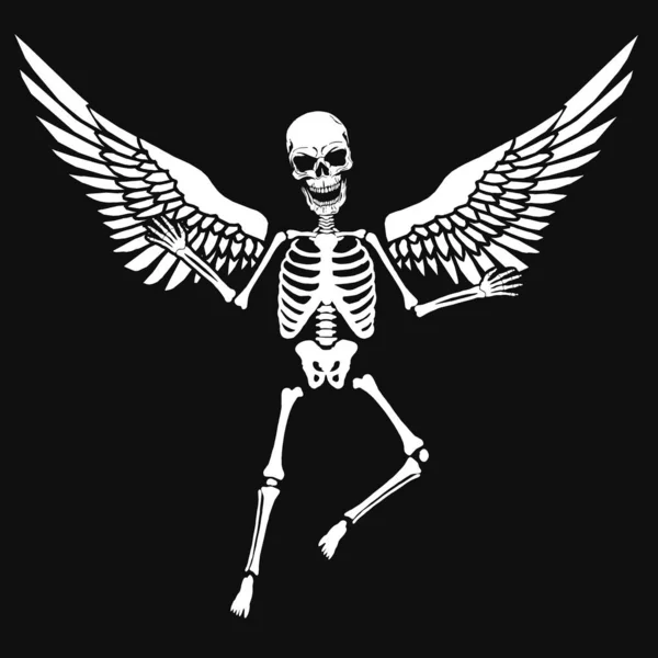 Страшний Скелет Ангельськими Крилами Векторні Ілюстрації — стоковий вектор