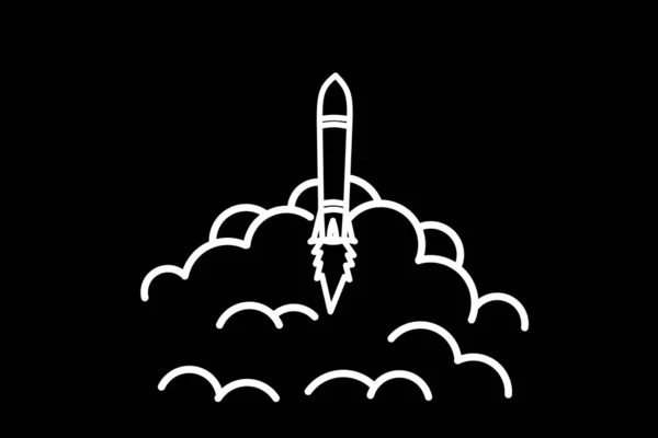 Ilustración Dibujo Cohete Con Líneas Blancas Fondo Negro — Vector de stock