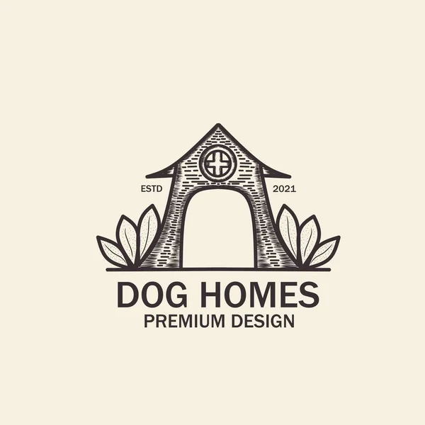 Perro Casa Vintage Logo Diseño Ilustración Casa Perro Único Clásico — Vector de stock
