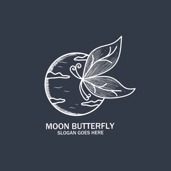 Метелик Місяць Vintage Логотип Ілюстрації Дизайн Нічний Метелик Унікальний Простий — стоковий вектор