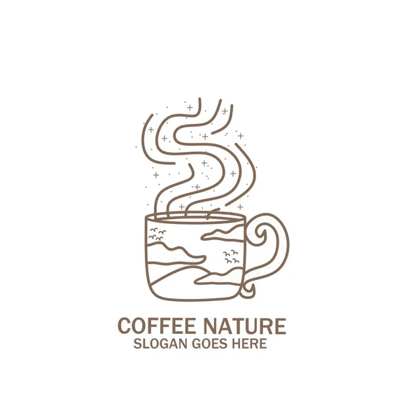 Вінтажний Логотип Чашка Кави Гора Сковорода Природа Різноманітна Кава Урожай — стоковий вектор