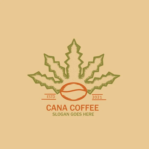 Diseño Ilustración Vintage Logo Café Marihuana Mezcla Cannabis Con Café Ilustración De Stock