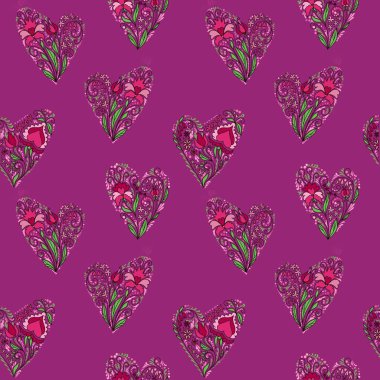 Kupa şeklinde kusursuz çiçek desenleri. Sonsuz bir düzen. Sevgililer Günü için fotoğraflar. Kalpler. Sevgi. Duyular.