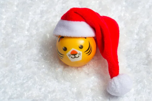 Symbole Tigre Nouvel Dans Chapeau Père Noël Dans Neige Sur — Photo