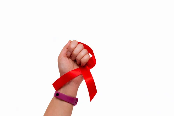 Conceito Médico Para Dia Mundial Aids Dezembro Fita Vermelha Conscientização — Fotografia de Stock