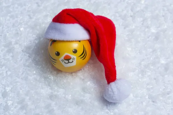 Symbole Tigre Nouvel Dans Père Noël Dans Neige Sur Fond — Photo
