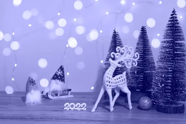 Décor Noël Nouvel Cerf Noël Numéros 2022 Gnome Sur Traîneau — Photo