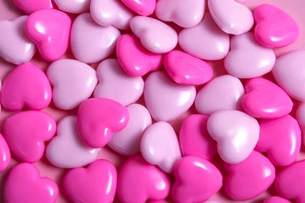 Composición Para Día San Valentín Febrero Fondo Rosa Corazones Coloridos — Foto de Stock