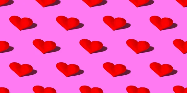 Red Heart Hard Shadow Pink Background Seamless Patterns Celebrating Valentine — Foto Stock