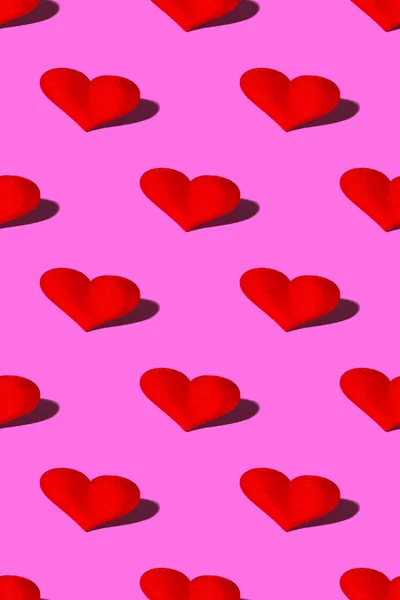 Red Heart Hard Shadow Pink Background Seamless Patterns Celebrating Valentine — стокове фото