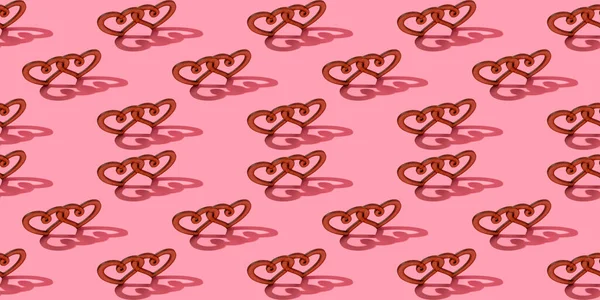 Wooden Heart Hard Shadow Pink Background Trendy Background Valentine Day — Photo
