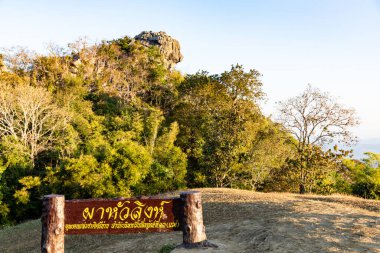 Pha Hua Sing 'in Tayland dilinde Doi Samer Dao Milli Parkı' ndaki Aslan Yüzlü Rock 'a dair işaretleri var.