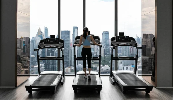 Spor Salonunda Egzersiz Yapan Güzel Bir Kadının Arka Görüntüsü Stok Fotoğraf