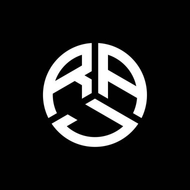 RAJ harfi logo tasarımı siyah arka planda. RAJ yaratıcı harflerin baş harfleri logo kavramı. RAJ harf tasarımı.