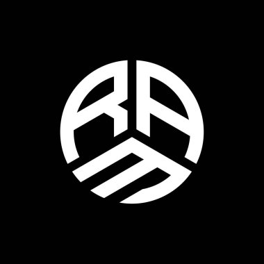 Siyah arkaplanda RAM harf logosu tasarımı. RAM yaratıcı harf logosu konsepti. RAM harf tasarımı.