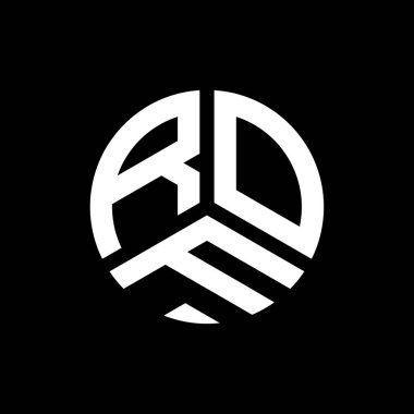 Siyah arkaplanda ROF harf logosu tasarımı. ROF yaratıcı harflerin baş harfleri logo konsepti. ROF harf tasarımı.