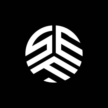 SEF 'in siyah arkaplan üzerine logo tasarımı. SEF yaratıcı harflerin baş harfleri logo konsepti. SEF harf tasarımı.