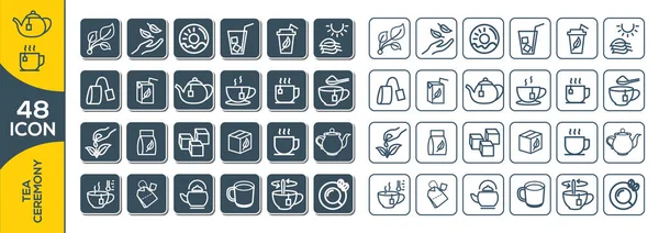 Simple Set Coffee Tea Related Vector Line Icons Editable Stroke — Stock Vector