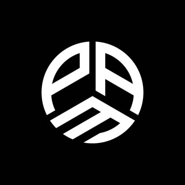 Pam mektup logosu tasarımı siyah arka planda. Pam yaratıcı harflerin baş harfleri logo kavramı. Pam mektup tasarımı.