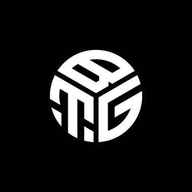 Siyah arkaplanda BTG harf logosu tasarımı. BTG yaratıcı harflerin baş harfleri logo kavramı. BTG harf tasarımı.