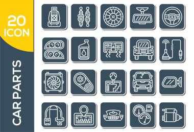 Araba parçaları vektör simgesi ince çizgi biçiminde ayarlandı